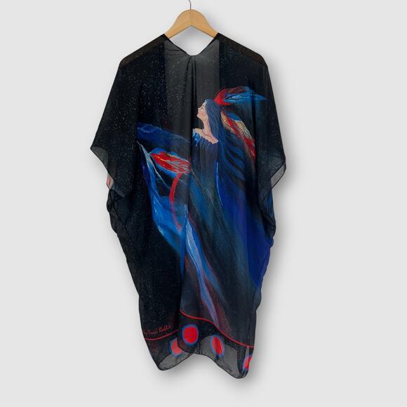 Traci Rabbit Silk Chiffon Cherokee Design Open Front Shawl - Picture 2 of 6